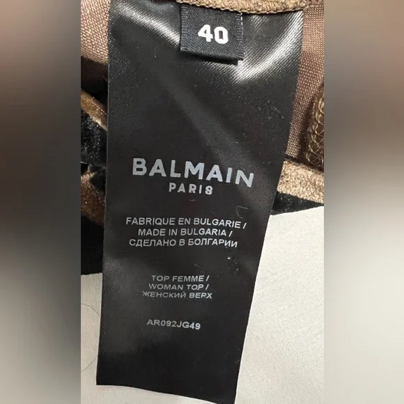 Balmain Paris Velvet Monogram Logo Top Size 40 NWOT Designer Long Sleeve Luxury - Picture 5 of 8